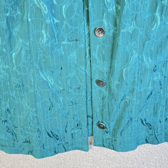 Chicos Additions Teal Textured Button Jacket Size 2 Hip Length Jacquard Workwear - Picture 5 of 16